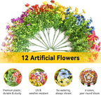 ZeeDix 16 Inch Artificial Flowers Hanging Railing Window Planter Box, 12 Pcs UV Resistant Fake Look Real Flowers with Heart-Shaped Deck Railing Planter Boxes for Porch Patio Balcony Garden Home Decor