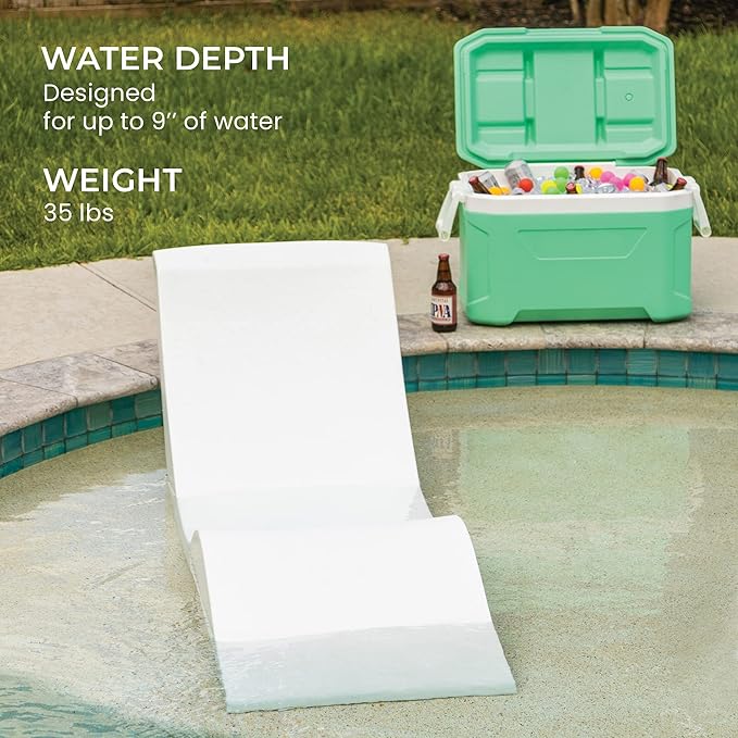 Classic White-Blue - in-Pool Chaise Set – Includes Two Chaises, Two Headrest Pillows, and One Poolside Table – for Ledges Up to 9” - Aqua Outdoors