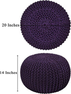 COTTON CRAFT Round Dori Pouf - Cotton Braid Cord Cable Knitted Ottoman - Foot Stool - Footrest - Floor Pouf - Woven Ottoman - Bean Bag - Living Room Dorm - 20 inches Diameter x 14 Height - Deep Plum