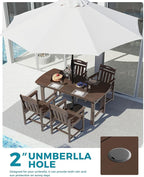 Ciokea HDPE Outdoor Dining Set, 5-Piece Patio Table and Chairs Set with Umbrella Hole, All-Weather Patio Dining Sets for 4, Durable Patio Furniture for Backyard, Garden, Lawn & Poolside, Brown