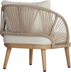 Merax 4-Piece Acacia Wood Patio Conversation Set - Curved Tub Loveseat & Chairs with Woven Rope Accents,Slatted Coffee Table & Weather-Resistant Cushions for Outdoor Deck,Garden or Balcony,Teak+ Beige