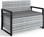 Tangkula 40 Gallon Outdoor Bench with Storage, Patio Wicker Storage Bench with Cushion, Cover, Metal Frame, Deck Box Seat for Backyard, Poolside, Balcony, Garden