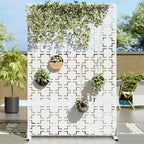 Casaphoria Metal Privacy Screen Outdoor, 72" H x 47" W Freestanding Decorative Privacy Screen for Patio Deck Balcony Garden with Stable Base, White Square