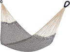 Handwoven Cotton Rope Hammock by Yellow Leaf Hammocks - Double Size, Fits 1-2 PPL, 400lb max - 100% Natural Cotton, Easy to Hang, Artisan Made - Color: Navy Blue - Off White