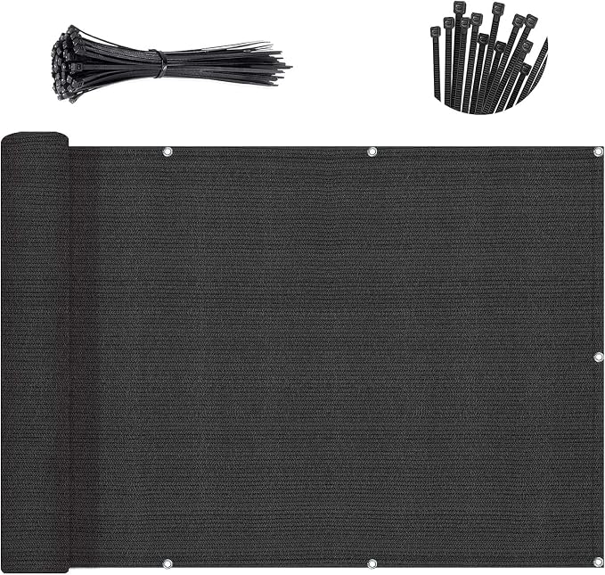 SUNNY GUARD Customized 3.3'x34' Black Balcony Privacy Screen, 90% Shade by SUNNYGUARD