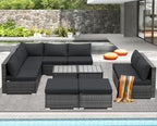 NICESOUL 11 Piece Extra Large Outdoor Furniture Sofa Set, Deep Wide PE Wicker Patio Modular Sectional with Side Tables, 29.3'' High Back Modern Luxury All-Weather Rattan Conversation for Outside, Gray