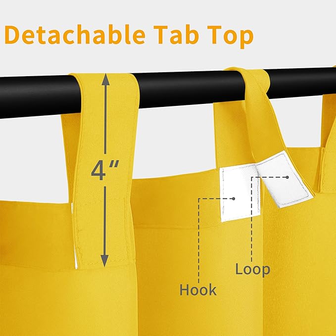 Easy-Going Outdoor Patio Curtains Detachable Tab Top Windproof Weatherproof Curtain for Cabana, Porch, Pergola and Gazebo, Tab Bottom Drape, 2 Panels, 54W x 120L inch, Yellow