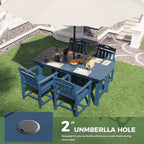 HDPE Outdoor Patio Dining Set with Table & 4 Chairs, All-Weather 5-Piece Outdoor Table and Chairs, 2" Umbrella Hole, Patio Furniture for Garden, Backyard, Deck | Navy Blue