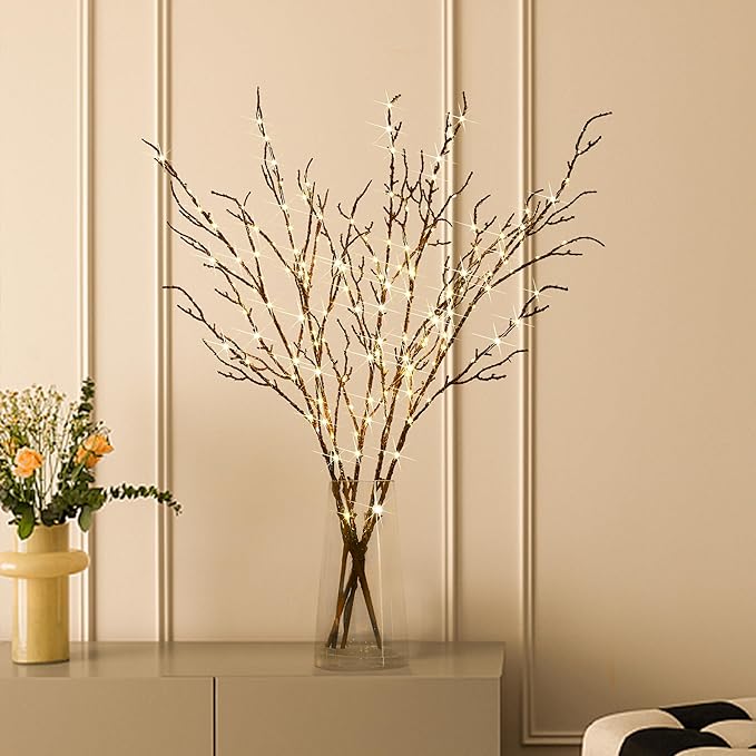 Indoor String Lights, Brown Twig Branches with 200 Warm White LEDs