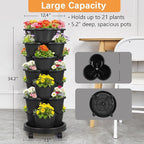VECELO 7 Tier Vertical Garden Planter, Self Watering Stackable Planters with Wheels for Strawberries, Herbs, Flowers, Vegetables, Black