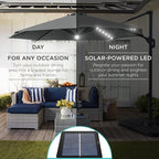 Best Choice Products 10ft Solar LED Cantilever Patio Umbrella, 360-Degree Rotation Hanging Offset Market Outdoor Sun Shade for Backyard, Deck, Poolside w/Lights, Easy Tilt, Cross Base