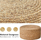 Wimarsbon Round Foot Stool Natural Seagrass Poufs Ottoman Hand Weave Footrest Stool for Couch Desk Extra Seat Step Stool with Solid Wood Legs for Hallway Patio Lounge Natural