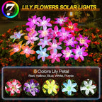 Aukora Solar Garden Lights Outdoor 10 Pack, 5 Colors Lily Flowers & 7-Color Changing Led Lights for Outside, Solar Outdoor Light Waterproof for Pathway Patio Yard Decor, Red Yellow Blue White Purple