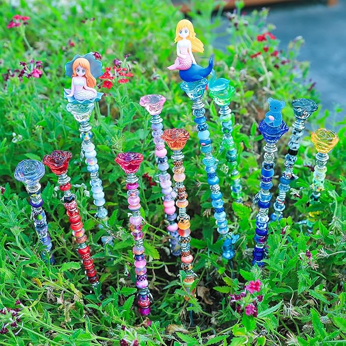Decorative Garden Stakes Kit, 238 Pcs Fairy Wand DIY Set, Rose Flower