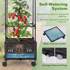 Giantex Raised Garden Bed with Tomato Cages, 67” Adjustable Height, Self Watering Planter Garden Box with Wheels, Trellis for Climbing Plants Vegetable Flower