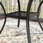 VICLLAX 47.2" Outdoor Round Patio Table for Lawn Garden, All Weather Metal Round Outdoor Dining Table with Adjustable Umbrella Hole, 6 Person Patio Table, Grey Wood-Like Tabletop