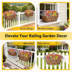 ZeeDix 16 Inch Artificial Flowers Hanging Railing Window Planter Box, 12 Pcs UV Resistant Fake Look Real Flowers with Heart-Shaped Deck Railing Planter Boxes for Porch Patio Balcony Garden Home Decor