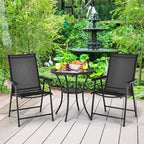 Giantex Set of 2 Patio Folding Chairs, Portable Outdoor Dining Chairs with Armrest for Porch Camping Pool Beach Deck Lawn Garden, Metal Frame, Black