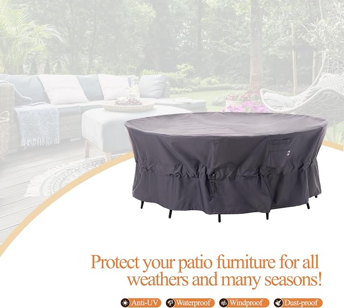 WJ-X3 Ripstop 84 Round Patio Table Cover, Waterproof, UV Resistant, Anti-Fading - Image 6