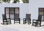 KINGYES Oversized Outdoor Rocking Chair Set of 4, All-Weather Patio Rocking Chairs for Porch, HDPE Outdoor Patio Rockers with High Back & Wide Seat for Garden, Lawn, Black