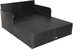 HAPPYGRILL Outdoor Rattan Daybed Patio Loveseat Sofa Set with Padded Cushion Pillows and Sturdy Aluminum Foot Wicker Patio Furniture for Garden Porch Poolside