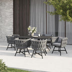 Grand patio 7-Piece Outdoor Dining Set for 6, Patio Dining Furniture Set for 6 Swivel Rope Wicker Chairs & 1 Bent Legs Rectangular Dining Faux Woodgrain Table with Umbrella Hole, Dark Gray