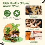 Set of 3 Wooden Flower Boxes Outdoor, Durable Acacia Wood Barrel Planters for Outdoor Plants with Ergonomic Handles, Drainage Holes, Multiple Sizes Wood Bucket Planter for Home Décor