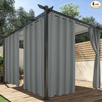 HolidayIdeas Outdoor Curtains for Patio Waterproof, 4 Panels - 54 x 120 Inch - Privacy Protection & Light Filtering Curtains Grey Grommet Outside Curtains for Porch, Gazebo, Pergola, Backyard