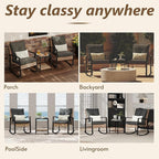 3 Piece Patio Rocking Chairs Set of 2, Outdoor Rocking Chair Bistro Set with Tempered Glass Coffee Table and Thick Lumbar Pillow Set, Front Porch Chairs for Garden, Backyard (Gray Cushion)