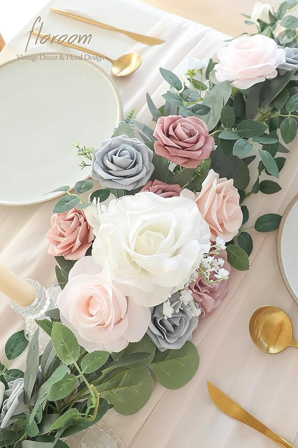 Artificial Eucalyptus Flower Garland, 6ft Blush and Powder Blue