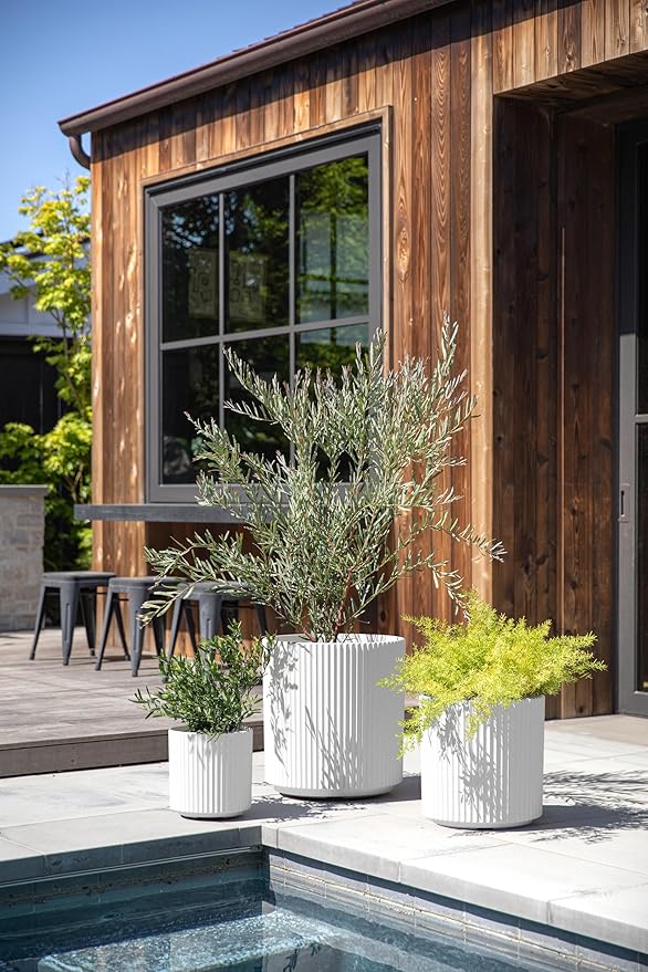 Veradek Demi Series Set of 3 Round Planters for Porch, Patio, Backyard | Durable Plastic-Concrete Material | Modern Décor for Tall Plants, Flower