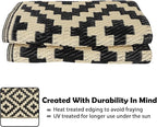 SAND MINE Reversible Mats, Plastic Straw Rug, Modern Area Rug, Large Floor Mat and Rug for Outdoors, RV, Patio, Backyard, Deck, Picnic, Beach, Trailer, Camping (3' x 5', Black & Beige Lattice)