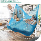 Upgraded Caribbean Hammock Chair with Detachable Metal Bar, Large Hammock Swing Chair, XL Rope Hanging Chair for Outdoor Indoor, 330 LBS Weight Capacity, DeepSkyBlue