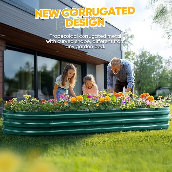 KING BIRD Raised Garden Bed Kit 2025 Upgraded Quick-Setup Galvanized Planter Garden Box Outdoor for Gardening, Vegetables, Flowers, 94x36x12 in, Green