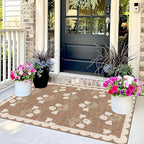 Outdoor Rug, 3x5 Tan Floral Entry Mat, Machine Washable