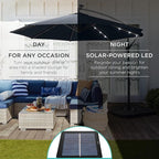 Best Choice Products 10ft Solar LED Offset Cantilever Hanging Market Patio Umbrella, 8 Sturdy Ribs, Easy Adjustment - Slate