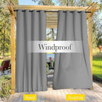 NICETOWN 2 Panels Outdoor Curtains for Patio Waterproof & Windproof, Thermal Insulated Top & Bottom Grommet & Back Tab Sun Blocking Outdoor Drapes with Fixed Rope for Gazebo, Silver Grey, W66 x L90