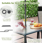 Tangkula 35 Inch Patio Dining Table with Tempered Glass Top, Square 4-Person Outdoor Bistro Table with 1.5" Umbrella Hole & Sturdy Metal Frame, Patio Dining Table for Backyard, Lawn, Deck & Poolside