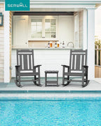 SERWALL Oversized Rocking Chair Outdoor, HDPE Outdoor Rocking Chair, Grey