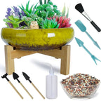 ARTKETTY Ceramic Succulent Planter, 10 inch with Stand, 2.2lb Lava Rock Pebbles, Planting Tools - Indoor Plants Planter, Yellow