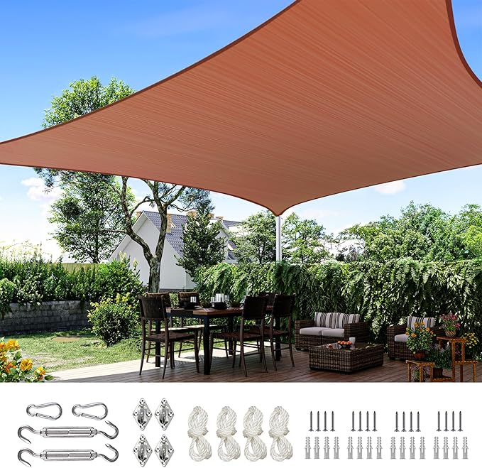 Quictent 12x16ft 185G HDPE Rectangle Sun Shade Sail Canopy 98% UV Block Outdoor Patio Garden with Hardware Kit (Terracotta)