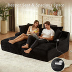 80" Double Chaise Lounge Chair Indoor, Oversized Boneless Couch Comfy Upholstered Sleeper Sofa Bed with 4 Pillows, Corduroy Cloud Loveseat Chair for Living Room No Assembly Required, Black
