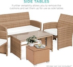 Best Choice Products Set of 2 Wicker Ottomans, Multipurpose Outdoor Furniture for Patio, Backyard, Additional Seating, Footrest, Side Table w/Storage, Removable Cushions - Natural/Ivory