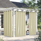 NICETOWN 2 Panels Outdoor Curtains for Patio Waterproof & Windproof, Thermal Insulated Top & Bottom Grommet & Back Tab Sun Blocking Outdoor Drapes with Fixed Rope for Gazebo, Beige, W66 x L90