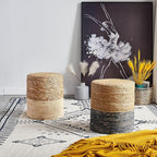 Wimarsbon Round Pouf Ottomans, Handwoven Natural Water Hyacinth Seagrass Pouffe,Outdoor Rattan Stool Accent Seat, Bohemian Coastal Home Decor (2pcs 14inch Natural Cattail-Blue)