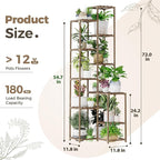 Bamworld 72" Tall Plant Shelf Indoor Outdoor Corner Plant Stand Large Plant Table Wood Plant Holder for 10 Pots Multiple Plants Patio Balcony Garden Office Home Decor