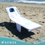 Ostrich Custom Fitted Towel for Chaise Lounge, Outdoor Beach Chair Cover with Storage Pockets, White - Towel Only - Chair Not Included