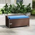 Deck Box Storage Bench, Blue PE Rattan with Cushion and Liner