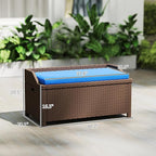 Deck Box Storage Bench, Blue PE Rattan with Cushion and Liner