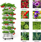 Strawberry Planters, 3 Tiered Vertical Stackable Planter, Herb Stacking Tower Garden, Flower Vegetable Planters with Support Pole, Indoor & Outdoor with Removable Wheels - Dark Grey
